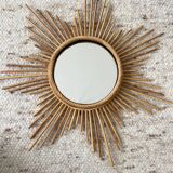 Vintage rattan sun mirror
