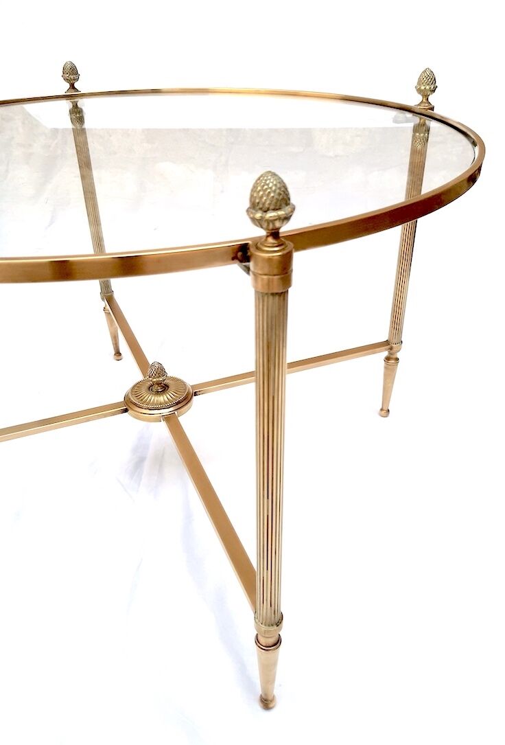 Coffee table brass and round glass design 1960