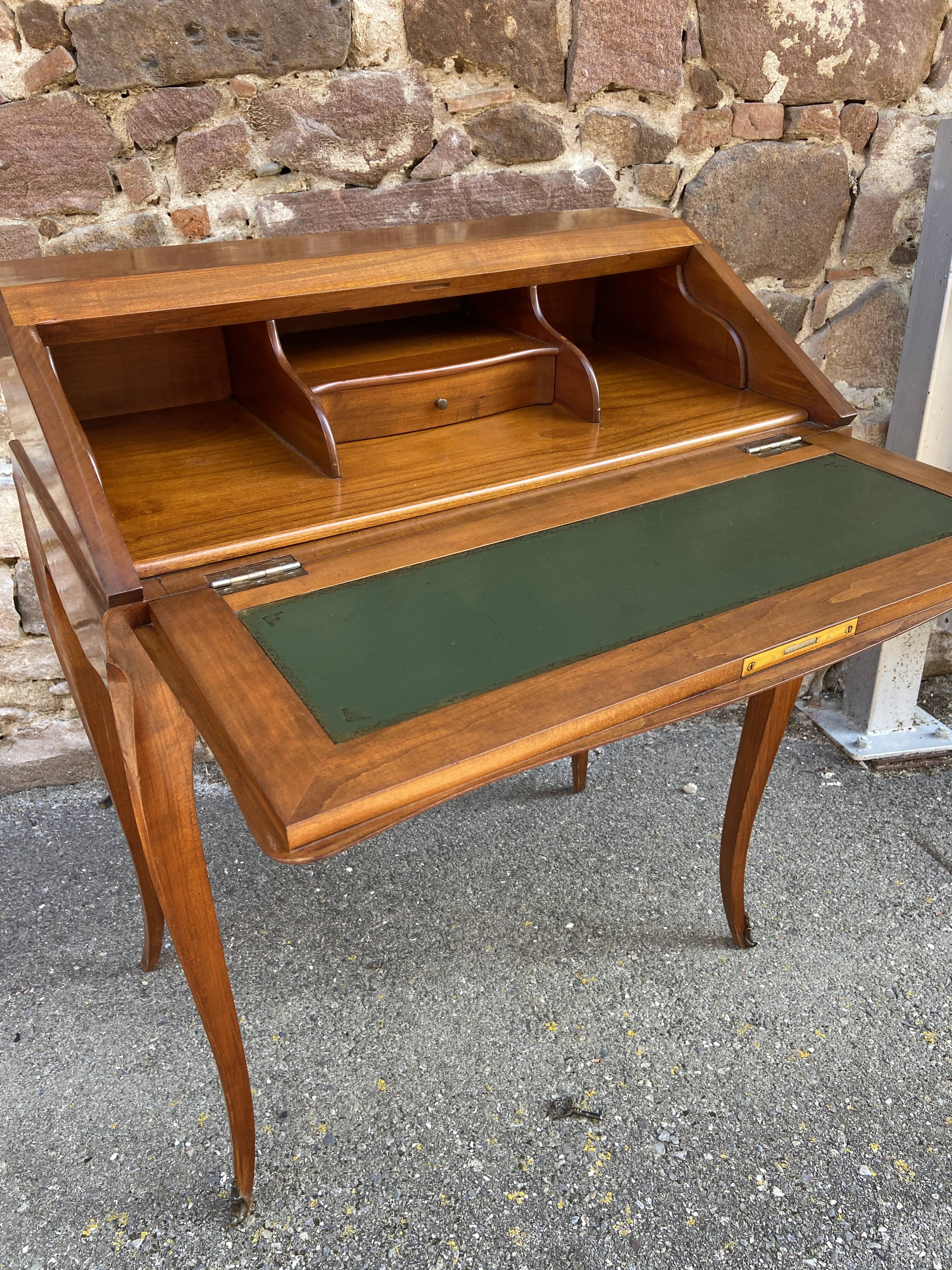Louis XV style cherry wood Dos d'Âne scriban slope desk 1970