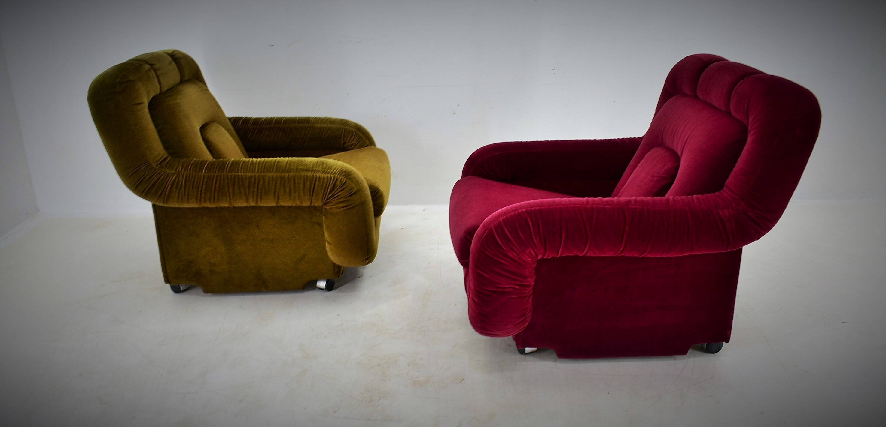 Pair of rare mid-century lounge armchairs, Italy, 1970s