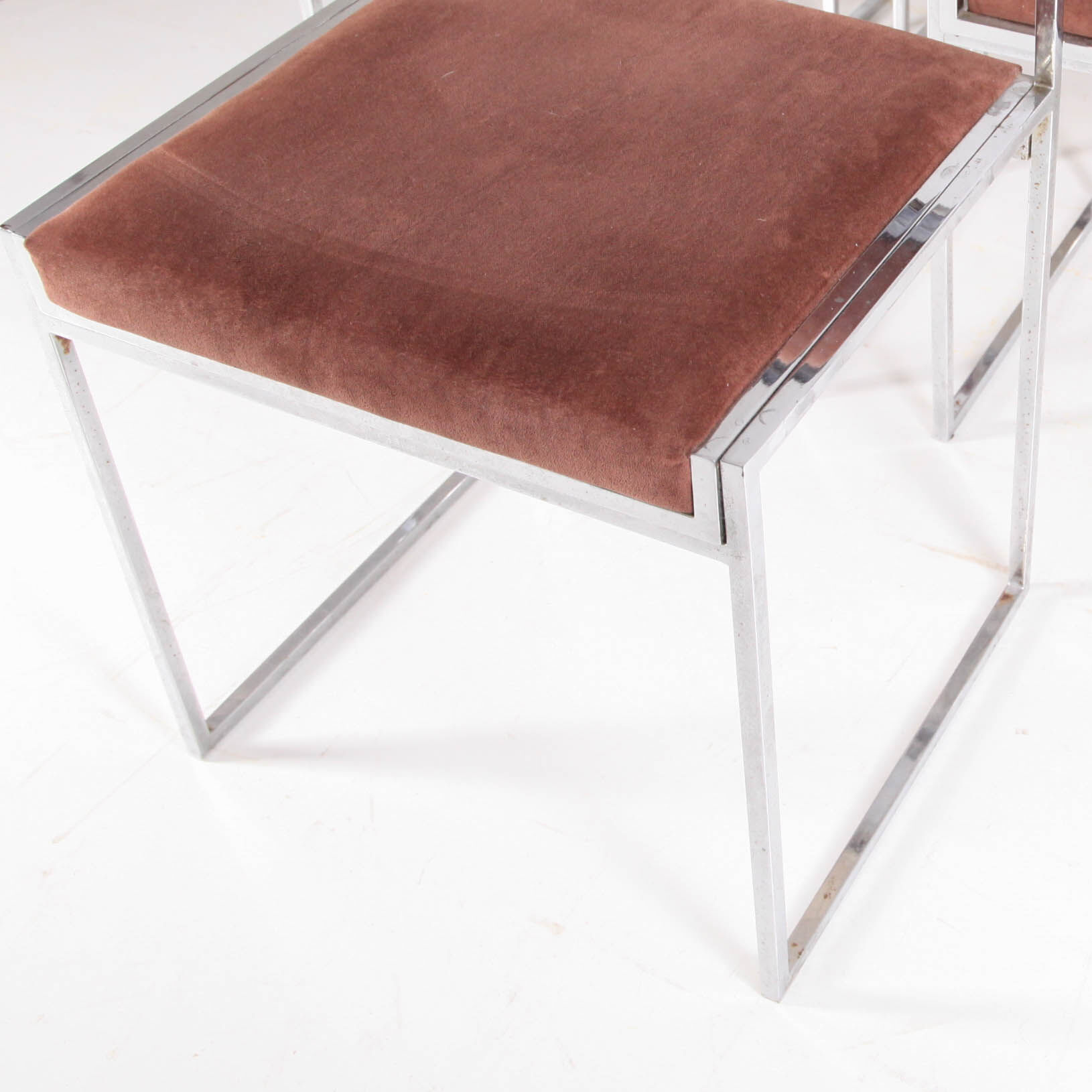 Suite of 6 chairs in chromed steel and brown velvet circa 1970