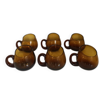 Lot de 6 tasses en verre soufflé vintage