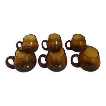 Lot de 6 tasses en verre soufflé vintage