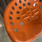 Orange tractor stool, pivoting adjustable mower, Fermigier Mirima 70.