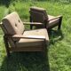 Pair of vintage beige velvet armchairs 60s