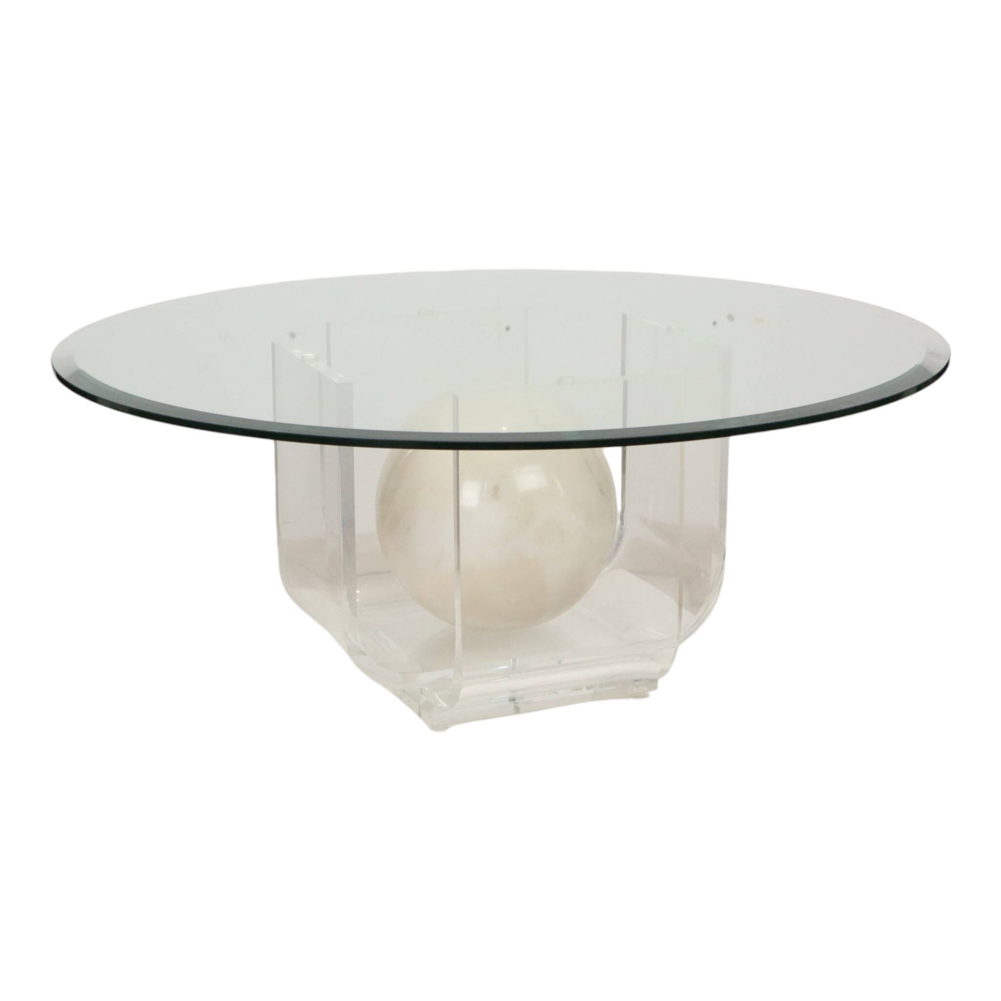 Vintage round coffee table in lucite and marbled glass.