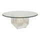 Vintage round coffee table in lucite and marbled glass.