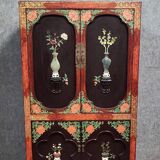 Asia, 20th century: Lacquered cabinet decorated with vases of flowers in hardstone