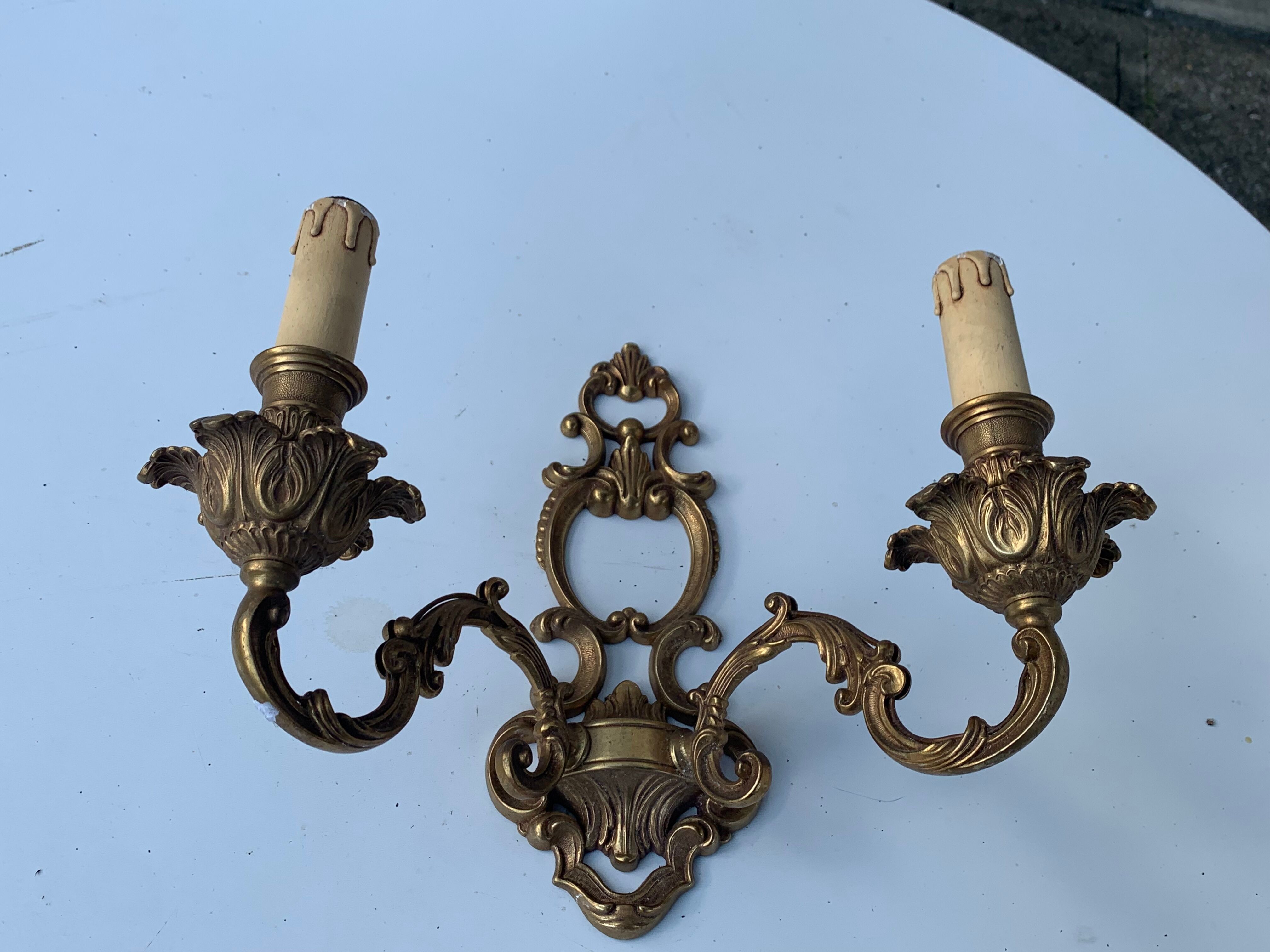 Wall lamp in gilded bronze style Louis XV baroque vintage