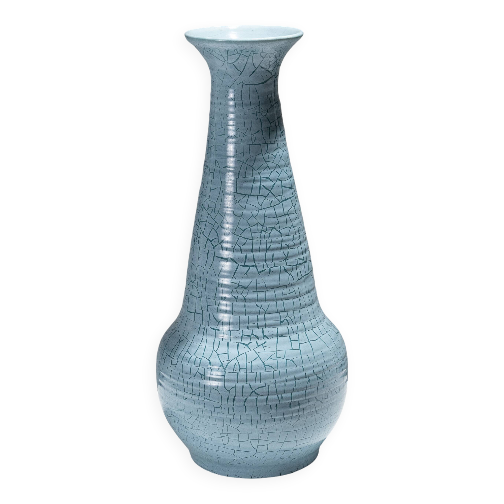Turquoise ceramic conical vase, accolay, 1950s