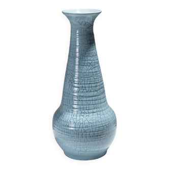 Turquoise ceramic conical vase, accolay, 1950s