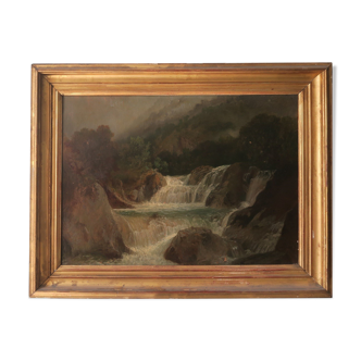 Magaud (XIX) Waterfall in the Alps, HST signed, 40 x 56.5 cm