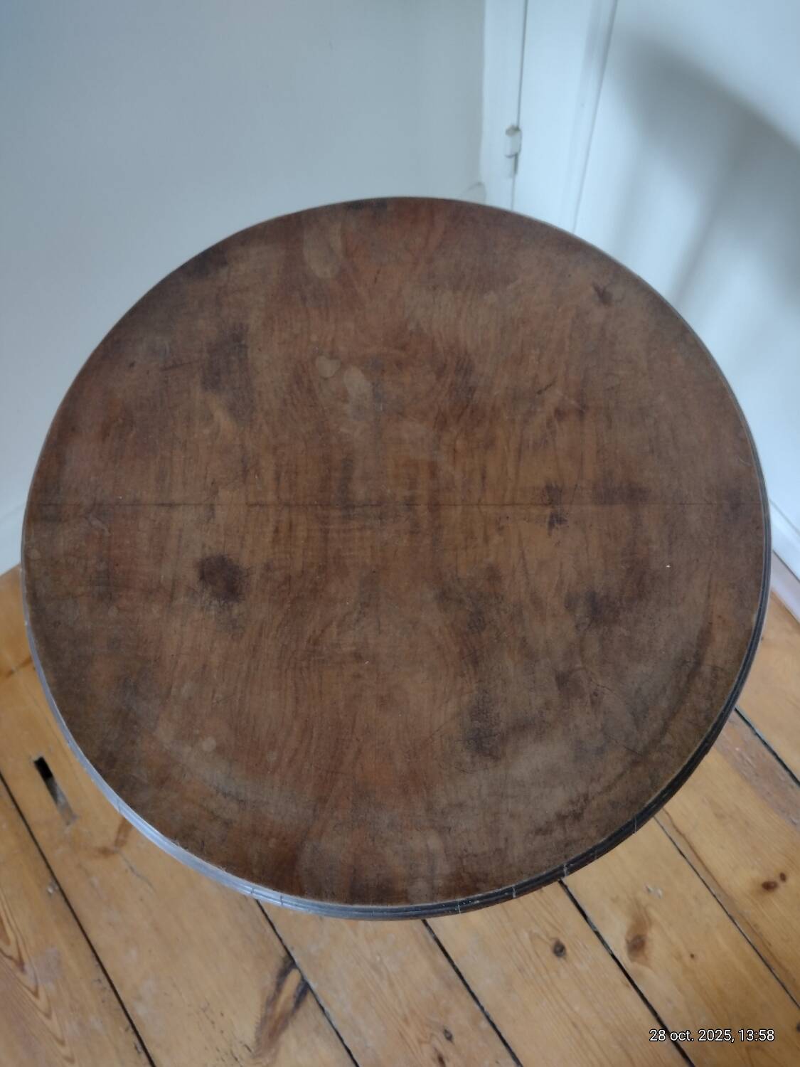 Table basse guéridon sellette vintage art déco tube métal plateau bois