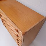 Bamboo and rattan wood chest of drawers from the 60s
