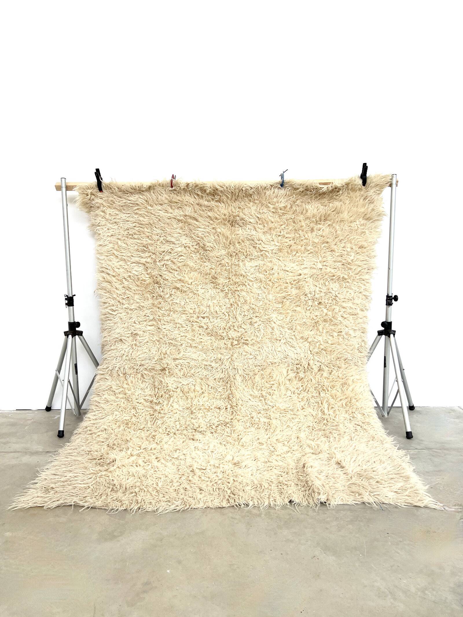 Vintage Flokati rug pure virgin wool 260 × 220 cm 1970s
