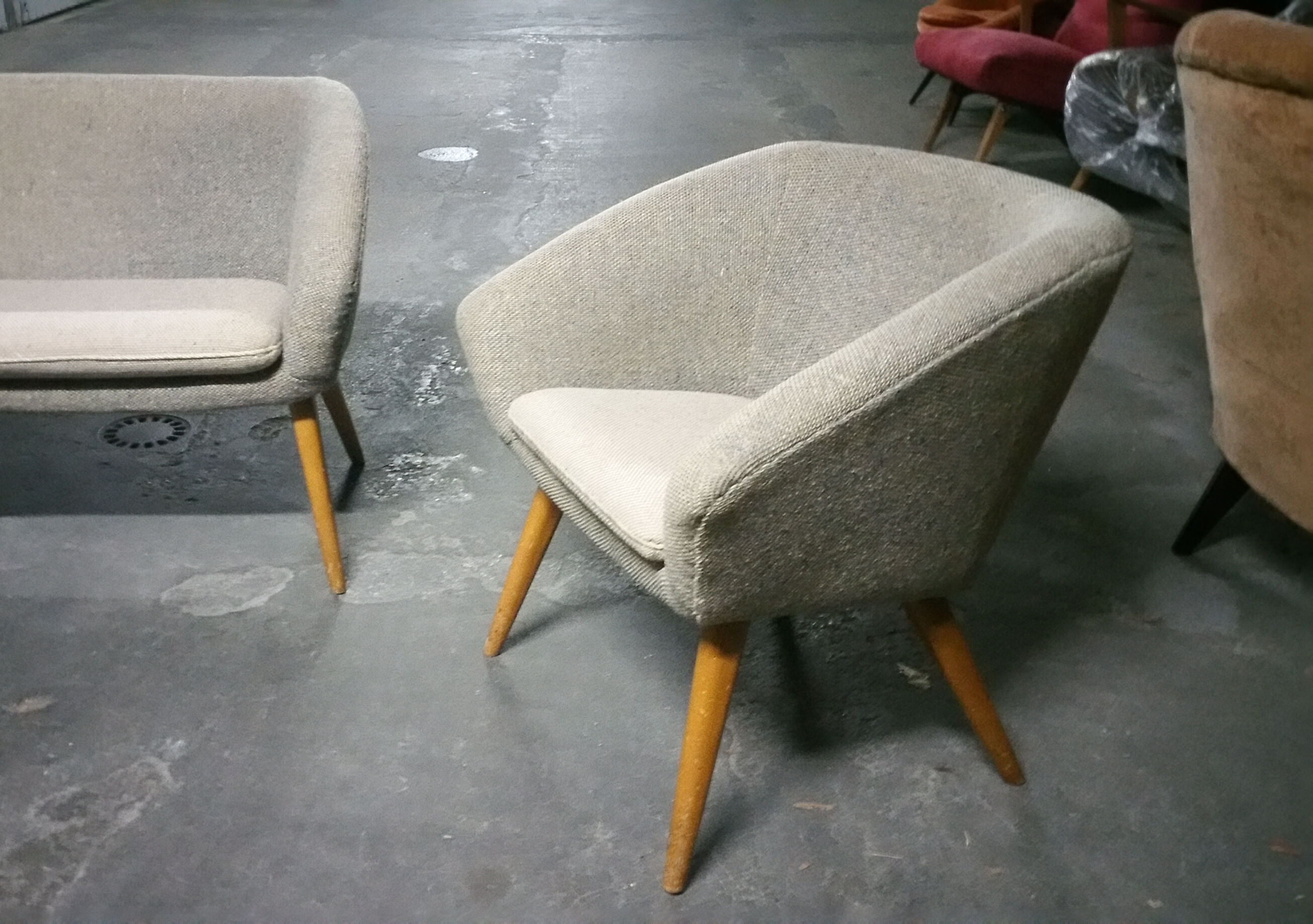 Sofa 3 Chair Danish cocktail of the 50s/60s gray / white