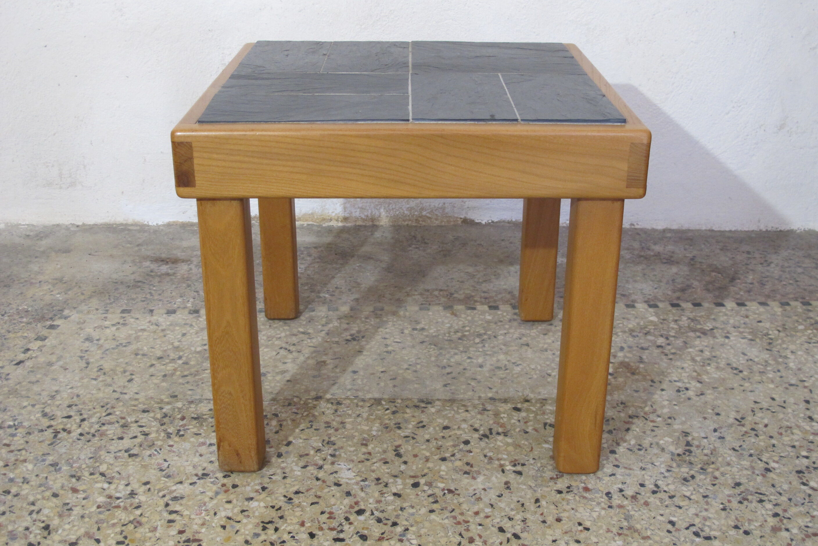 House Regain coffee table in solid elm and slate year 70/80