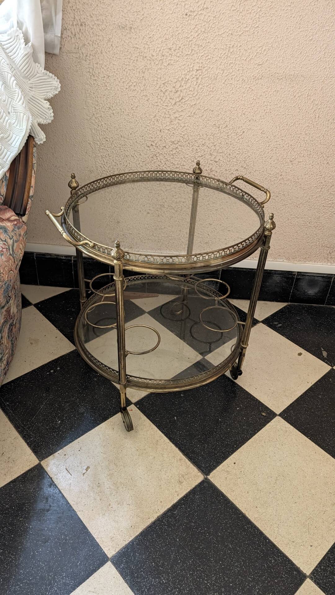 Desserte chariot bar en laiton et verre