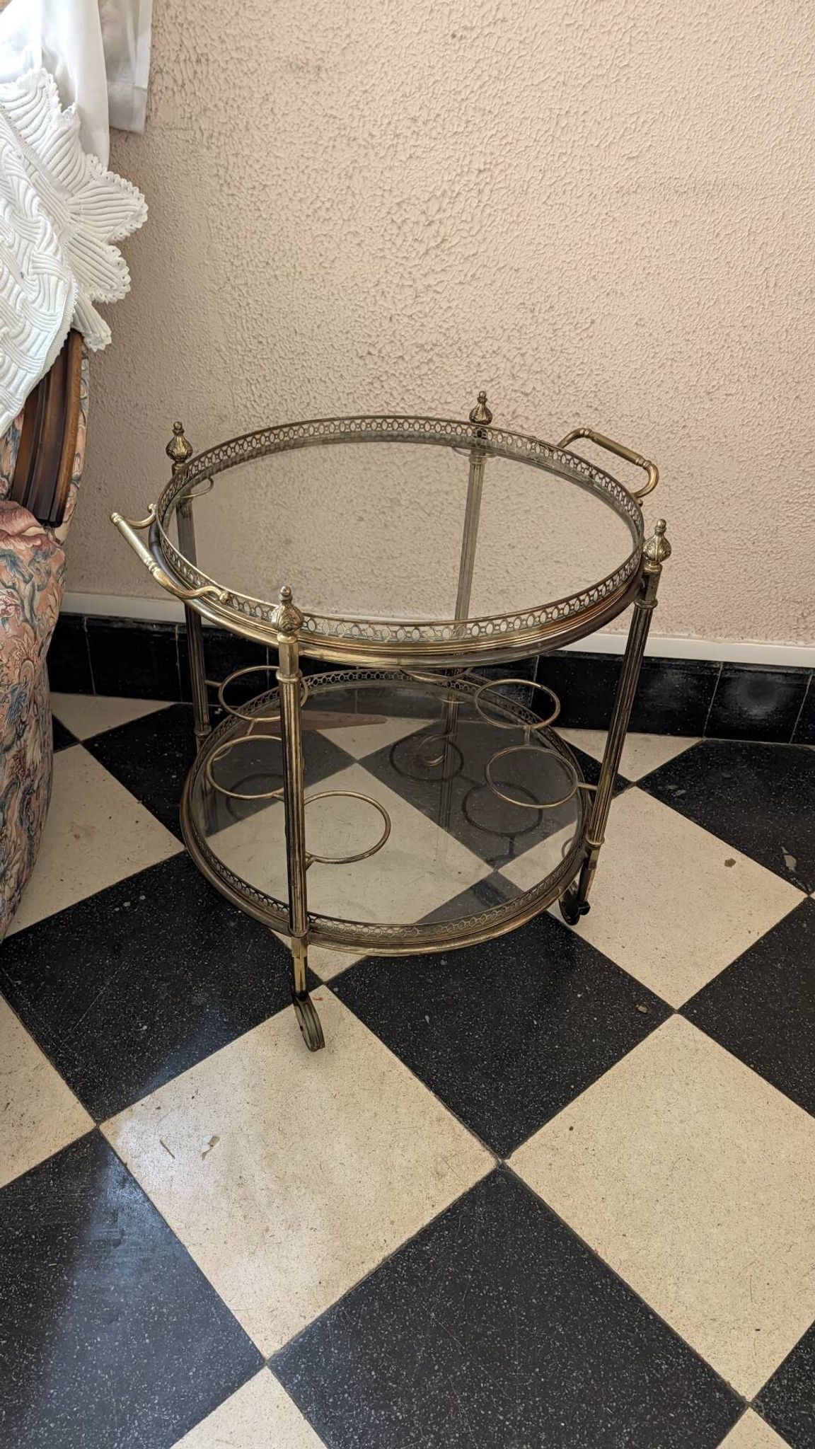 Brass and glass bar cart
