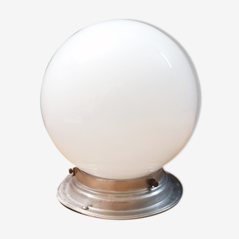 Art deco ceiling lamp, globe white opaline, 15 cm, circa 1940