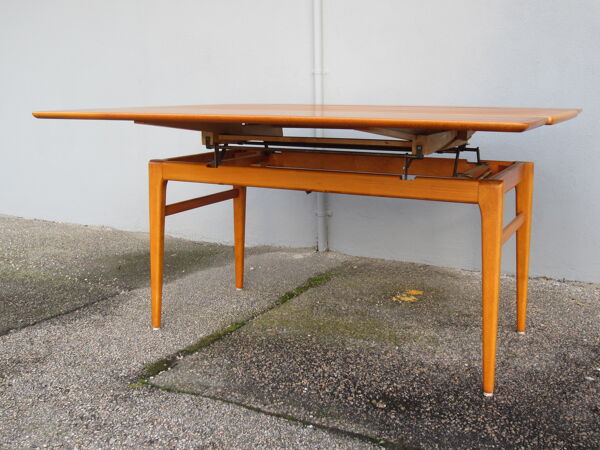 table basse scandinave en teck réhaussable en table à manger