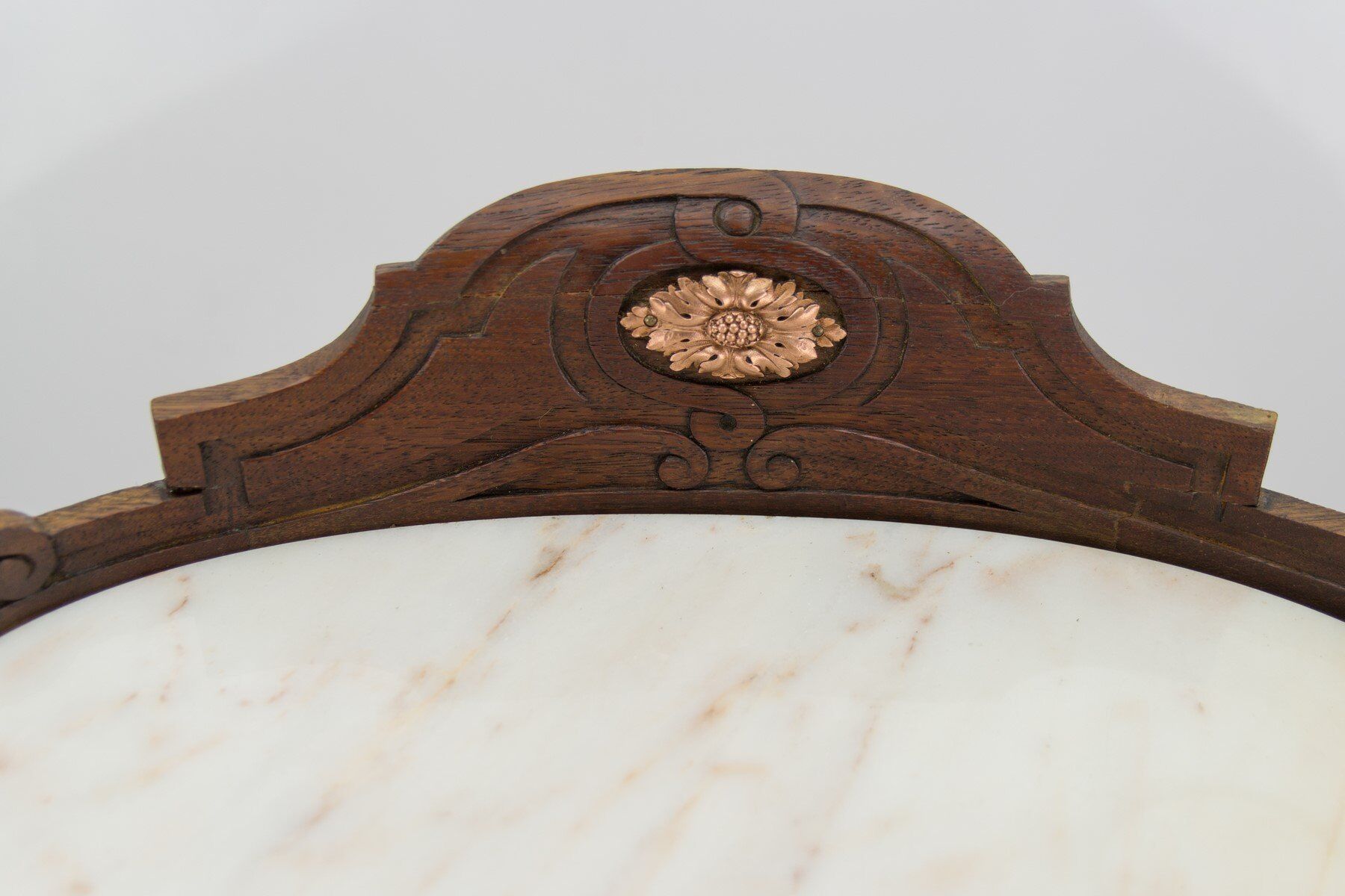 Louis XVI style walnut and marble cabinet