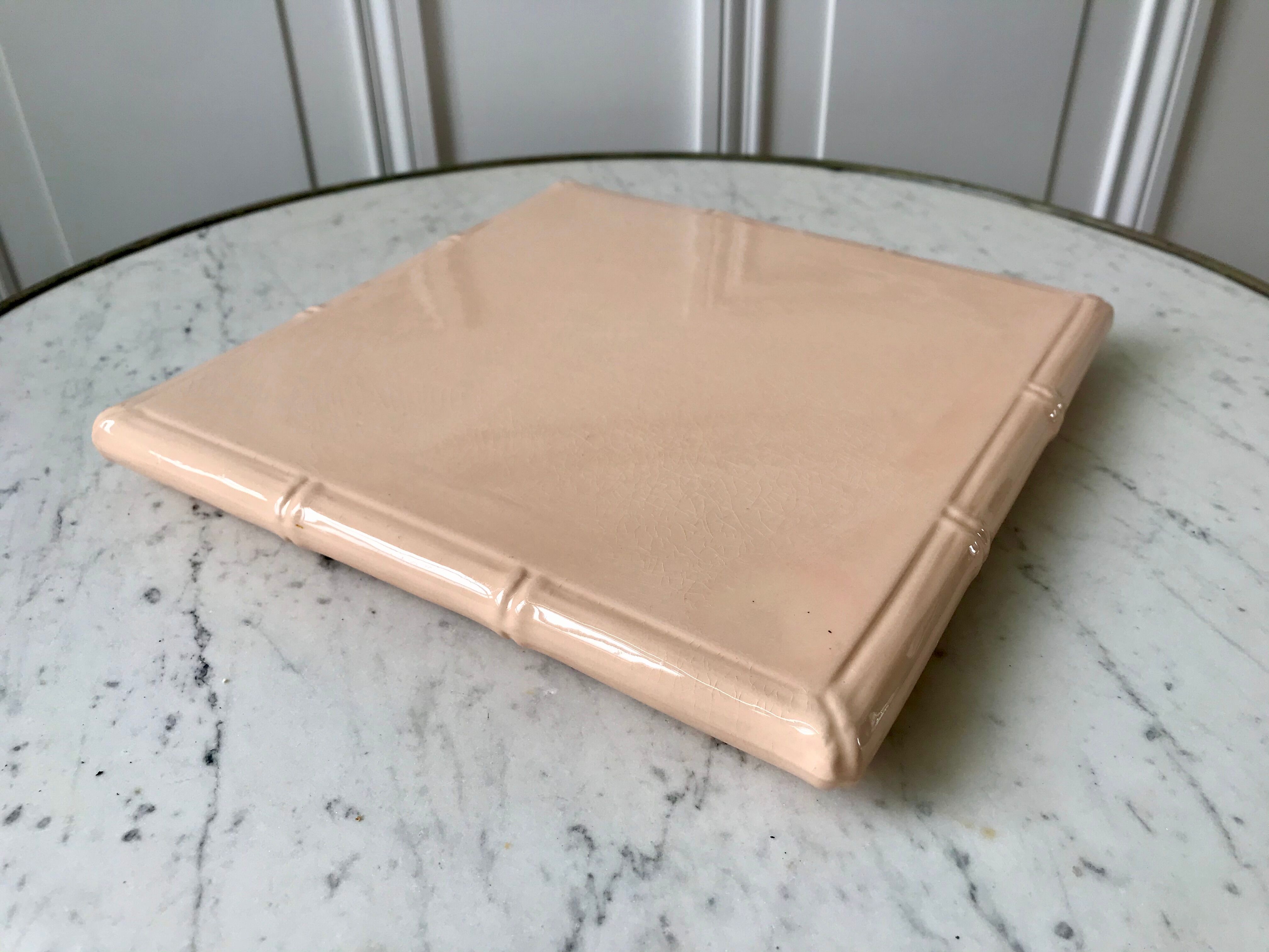 Pink earthenware trivia with bamboo effect Digoin Sarreguemines 50s