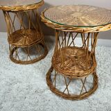 2 tables d’appoint rotin, années 60