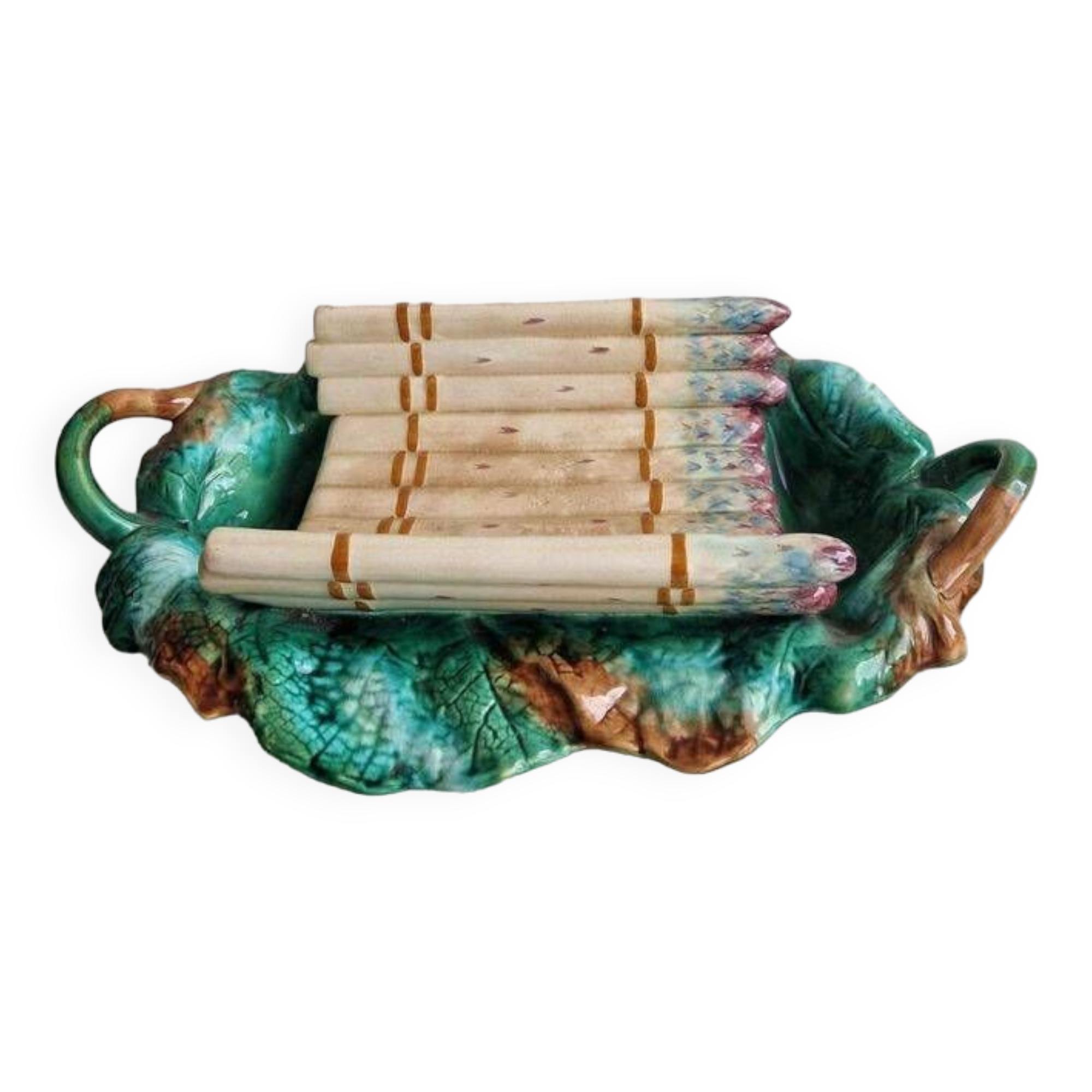 Old asparagus dish in barbotine