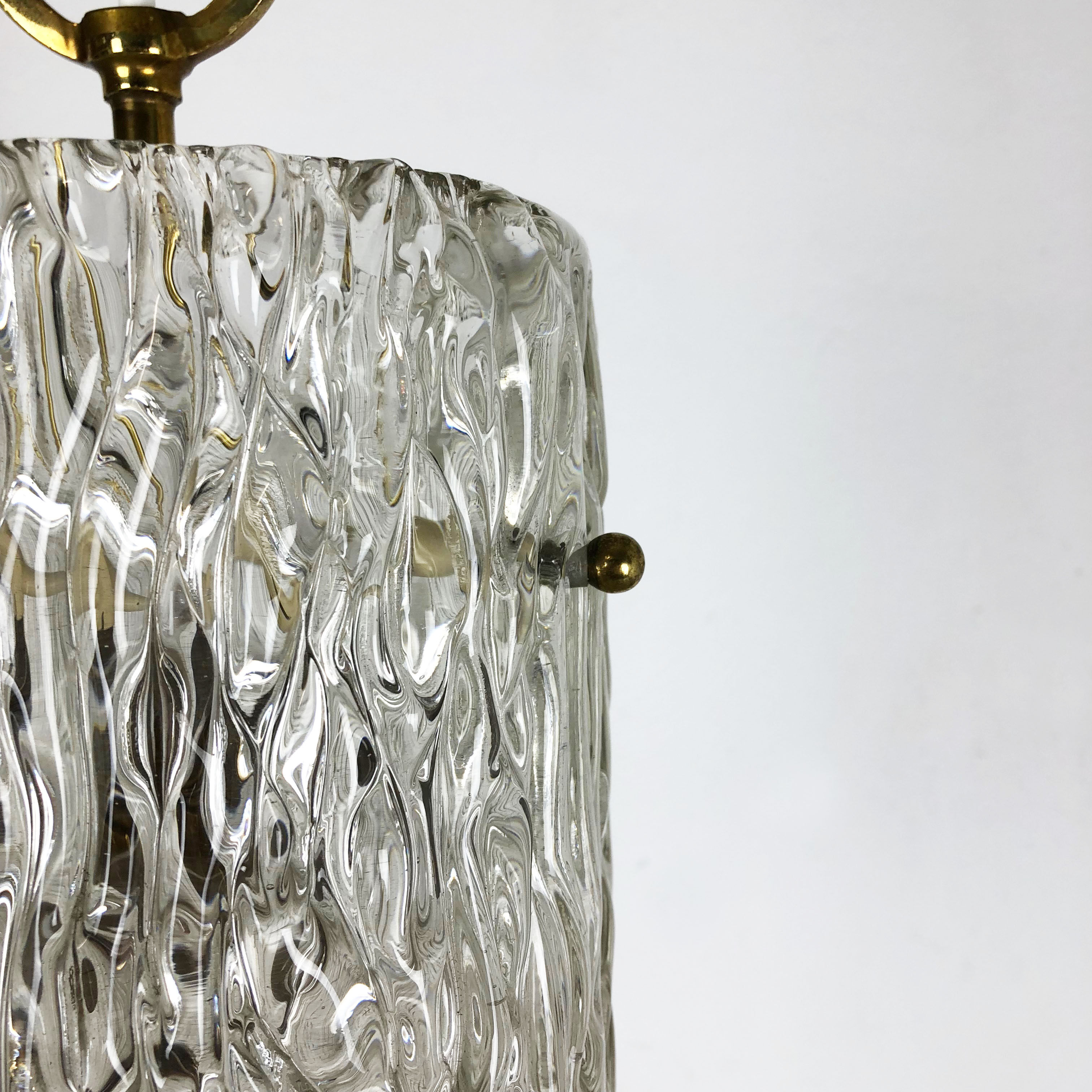 Hollywood Regency Ice Glass Hanging Light, J. T. Kalmar Lights, Austria, 1950s