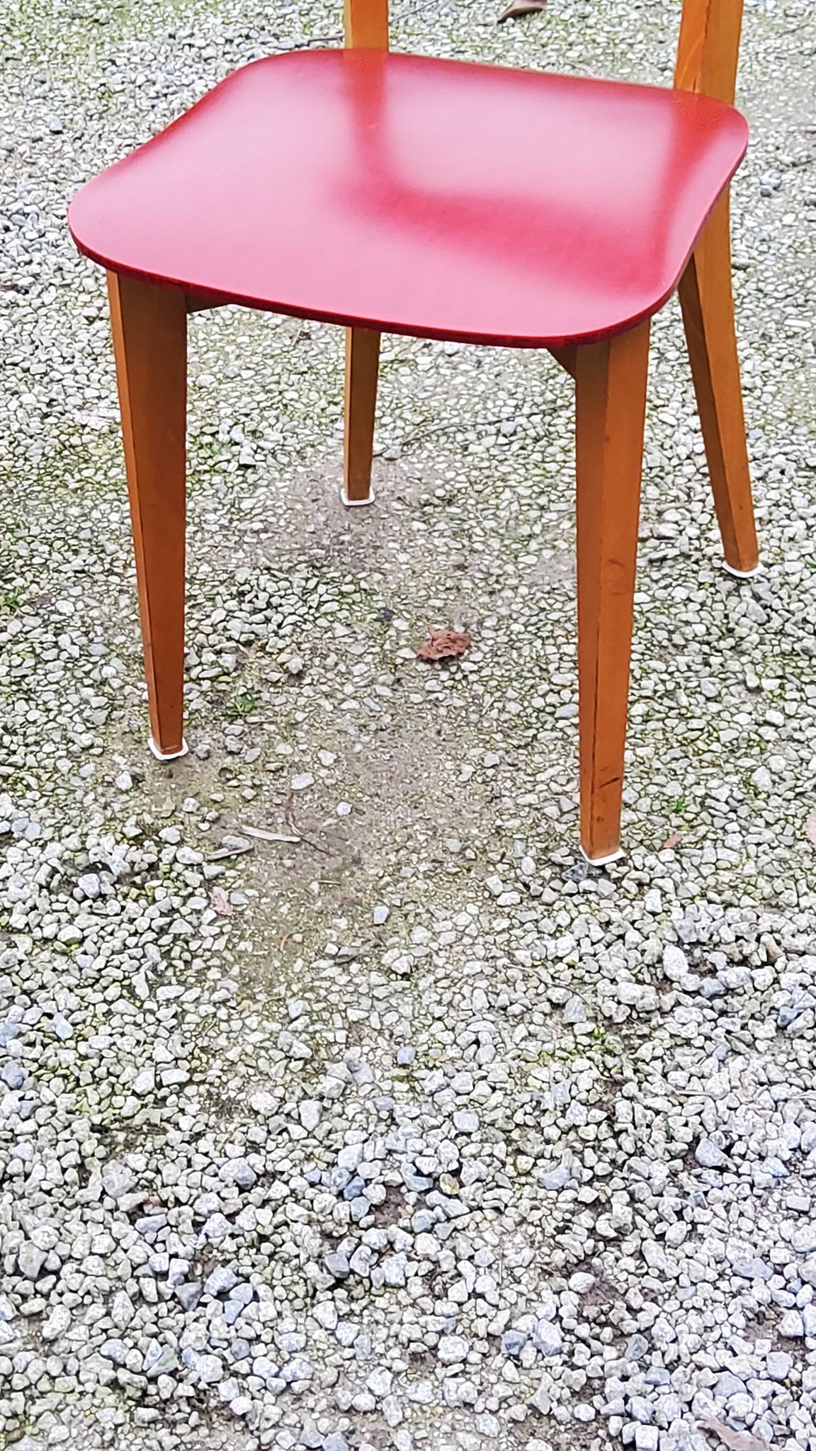 Set of 4 vintage chairs from the 50s in blond beech and red leatherette