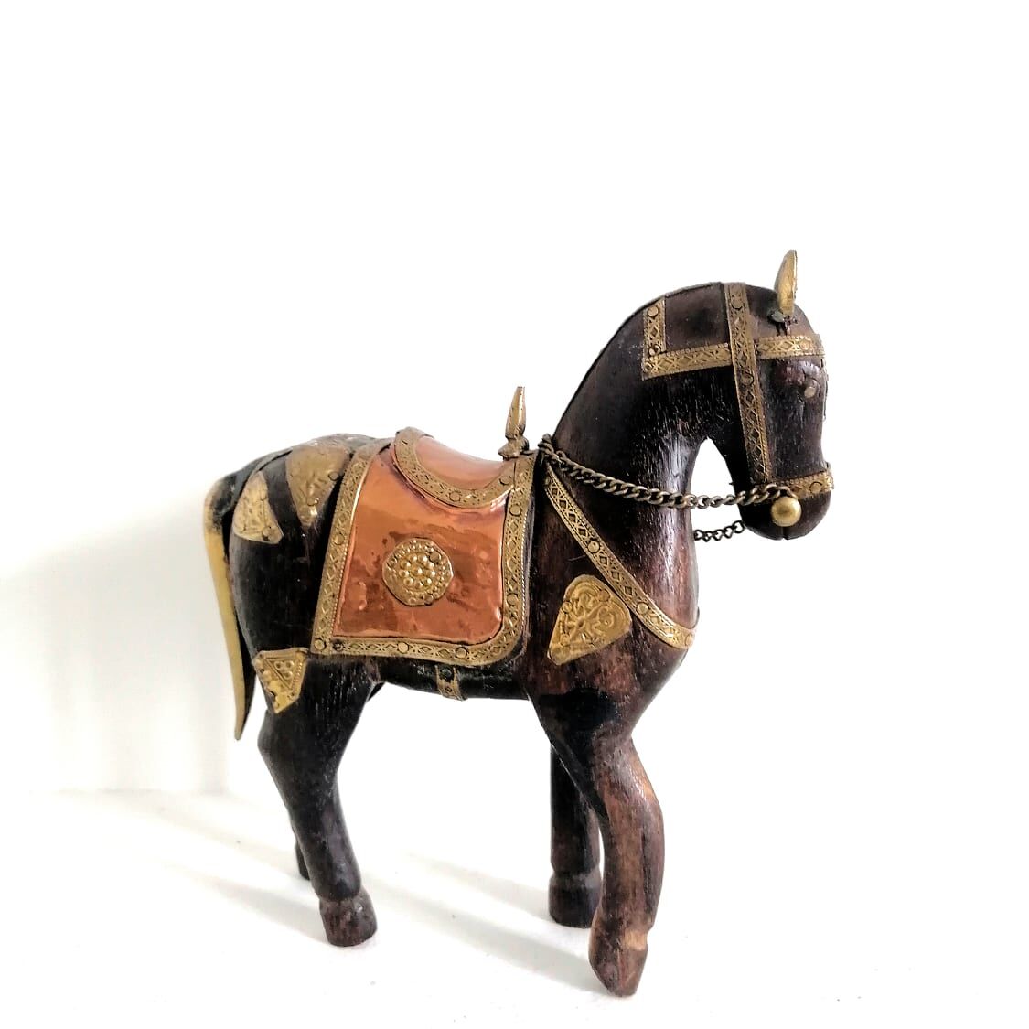 Indian horse wood copper and gilded brass