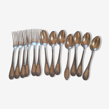 6 spoons & 6 silver metal forks, Ercuis