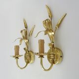 Pair of vintage golden wheat ear wall sconces Maison Masca Florence