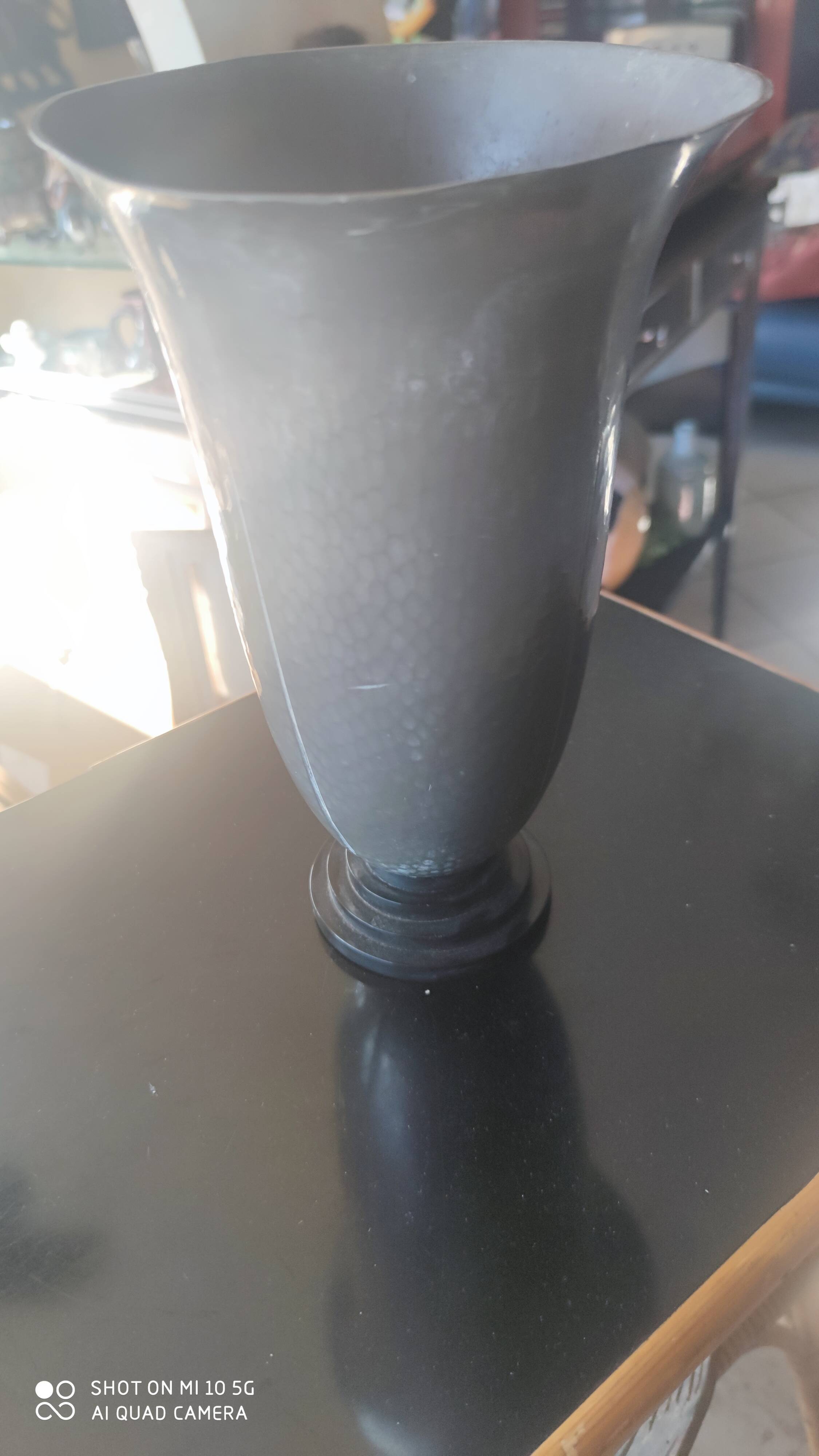 Hammered pewter vase, 1930, by Pierre Amédée Plasait