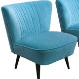 Set of azure blue club armchairs in solid beech, Mid-Century design from Hungary, 1950s.