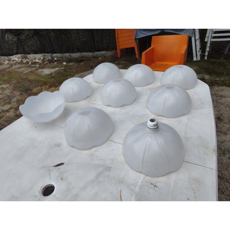 Set of 9 vintage white opaline glass pendants
