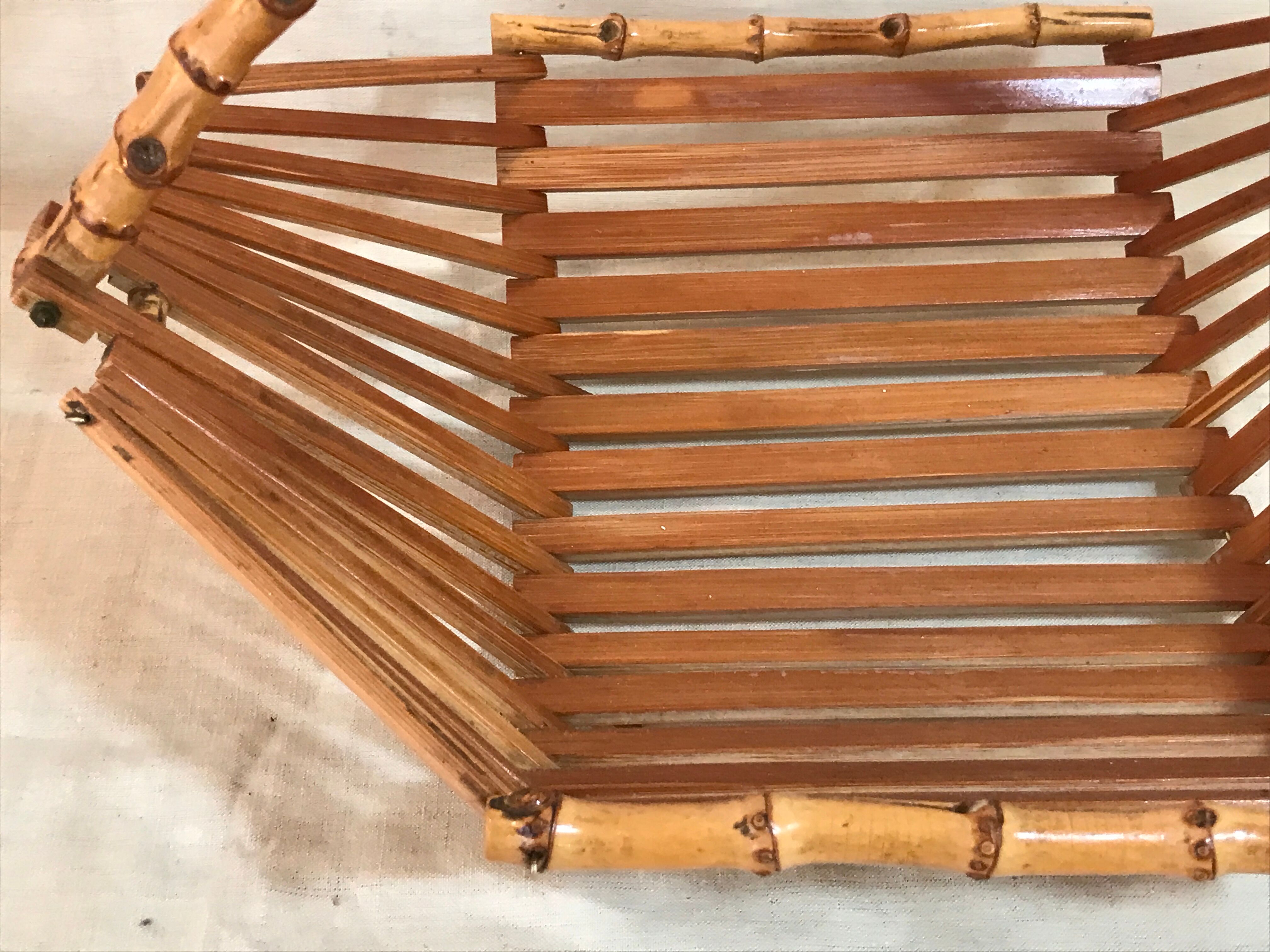 Basket fruit cut 1960 vintage bamboo rattan wicker