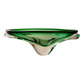 Bol en verre de Murano vert, vide-poche en verre soufflé à la main des années 1970 avec une forme organique.