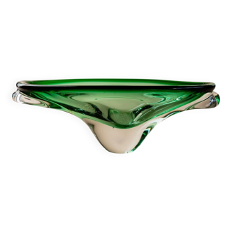 Green Murano Glass Bowl, Hand-Blown Italian 1970s Vide Poche with Organic Shape