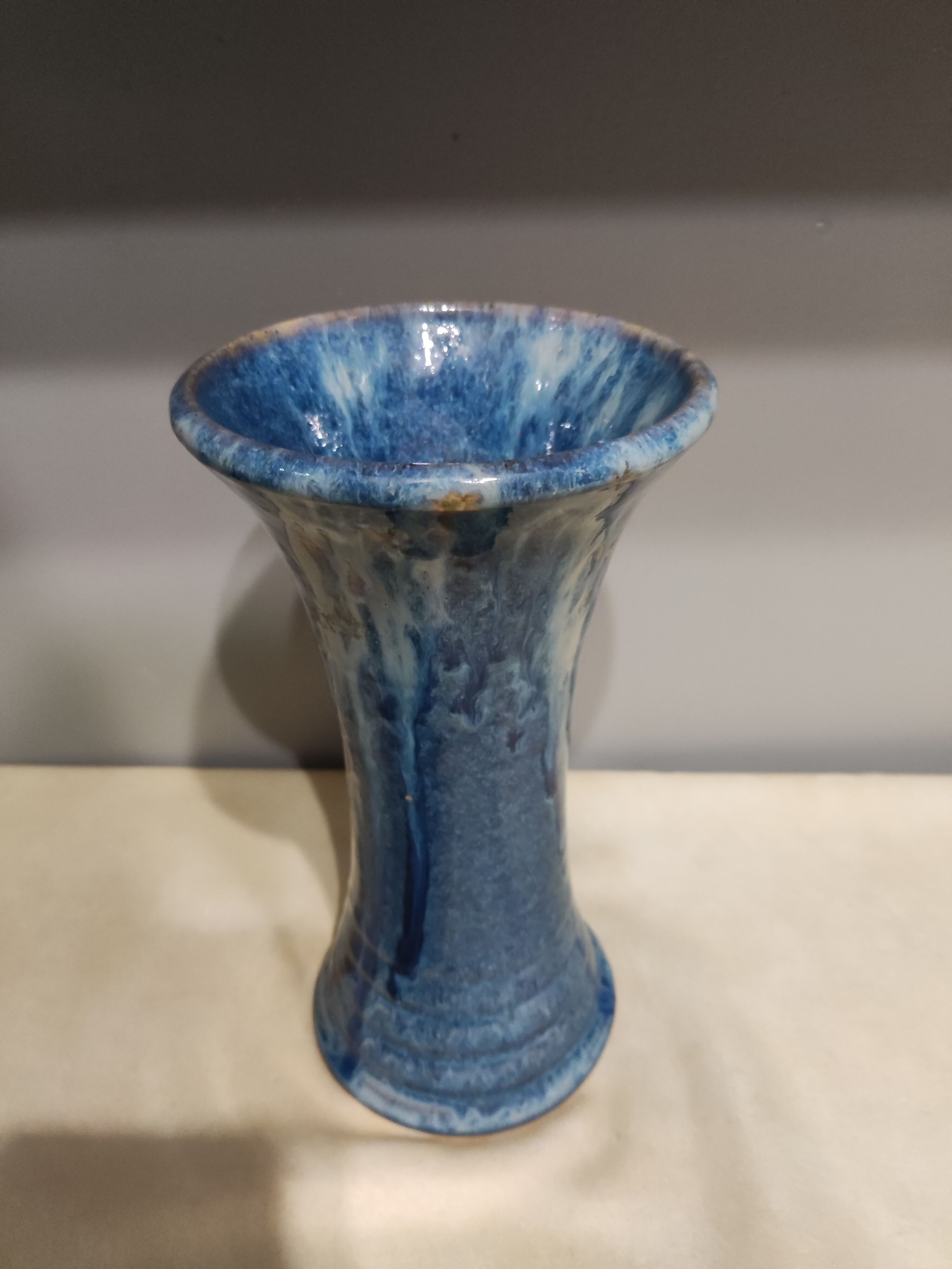 Vase in blue enamelled sandstone signed
