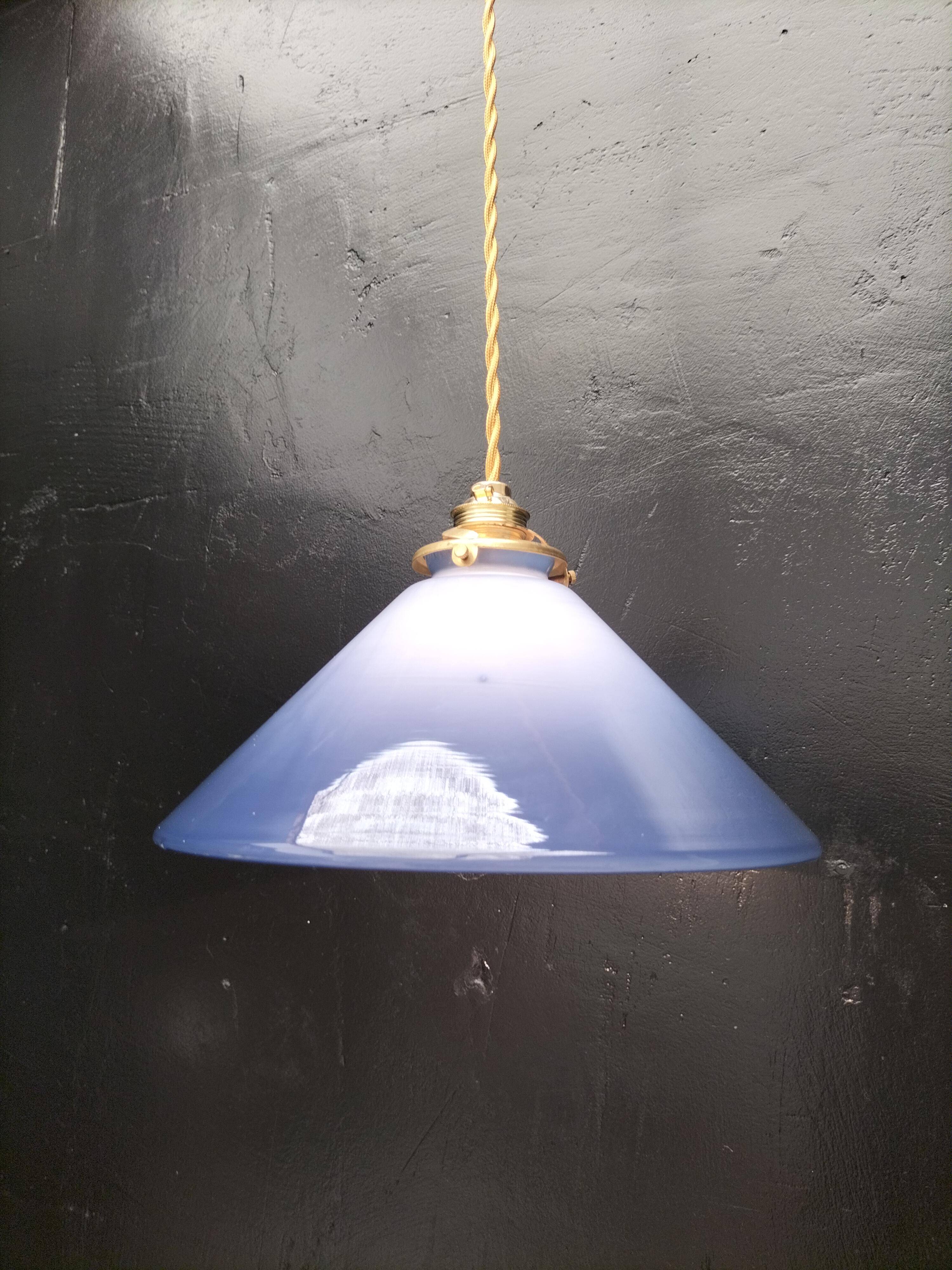 Blue opaline cone pendant light