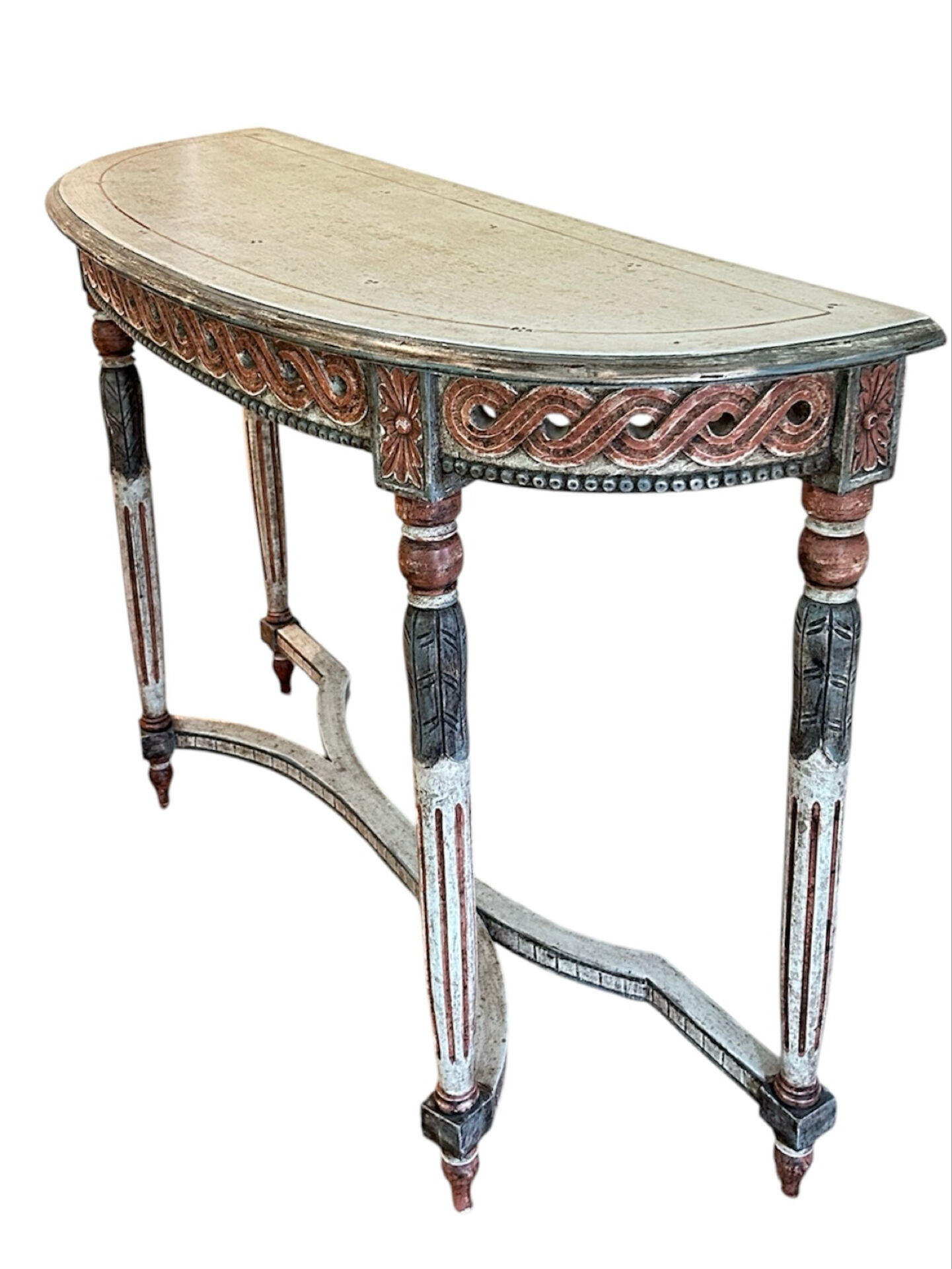 Louis XVI Style Demi-Lune Console – Painted and Gilt, Probably Italian