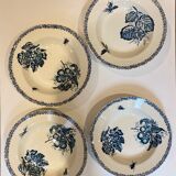 Set of 4 hollow plates, insect and fruit decorations, Manufacture Choisy le Roi, Terre de fer