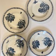 Set of 4 hollow plates, insect and fruit decorations, Manufacture Choisy le Roi, Terre de fer