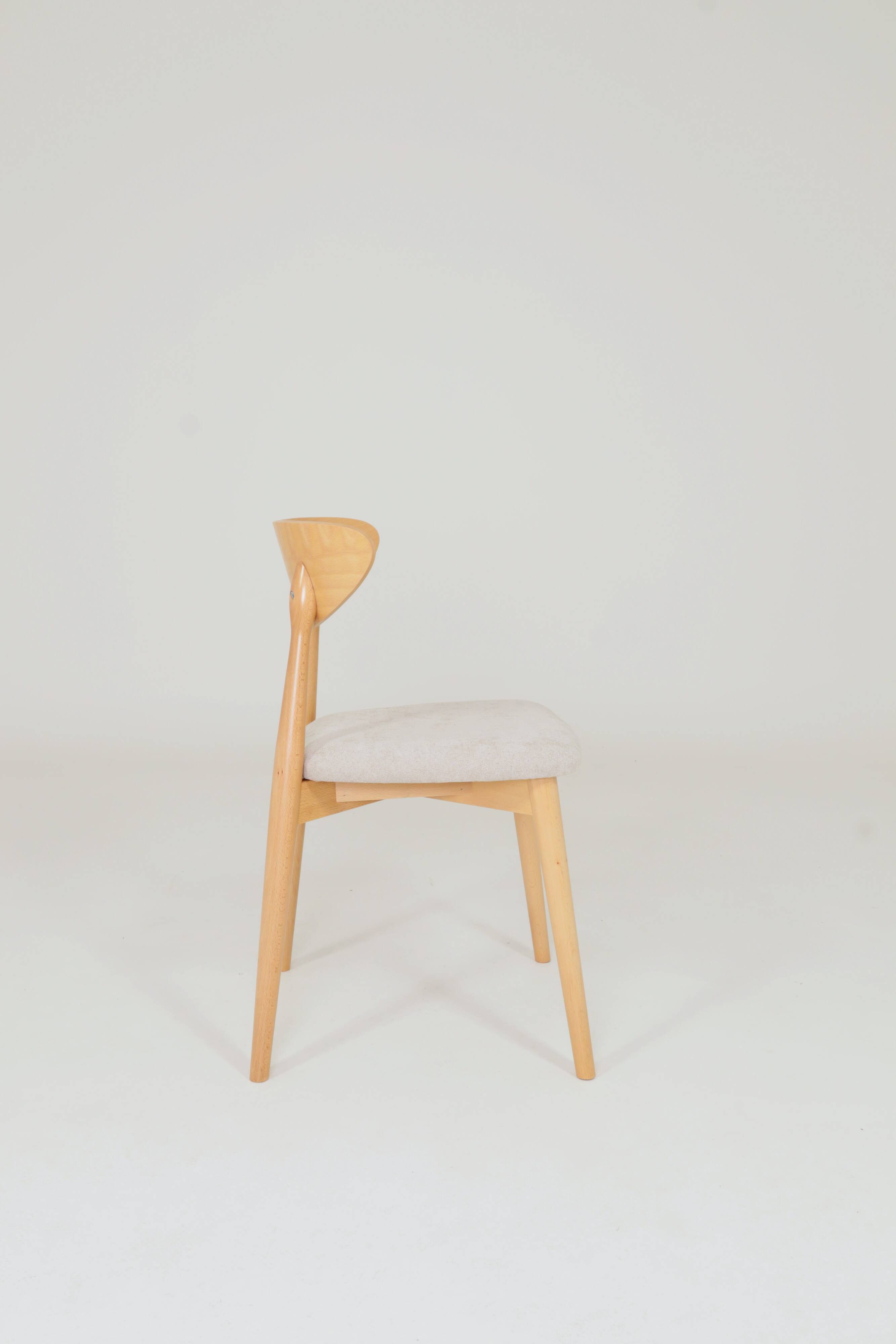 Ensemble moderne de 6 chaises de salle à manger, tissu écru et bois de hêtre naturel