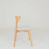 Ensemble moderne de 6 chaises de salle à manger, tissu écru et bois de hêtre naturel