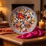 Large decorative plate Gien – French earthenware – multicoloured flowers – Ø 30