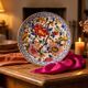 Large decorative plate Gien – French earthenware – multicoloured flowers – Ø 30