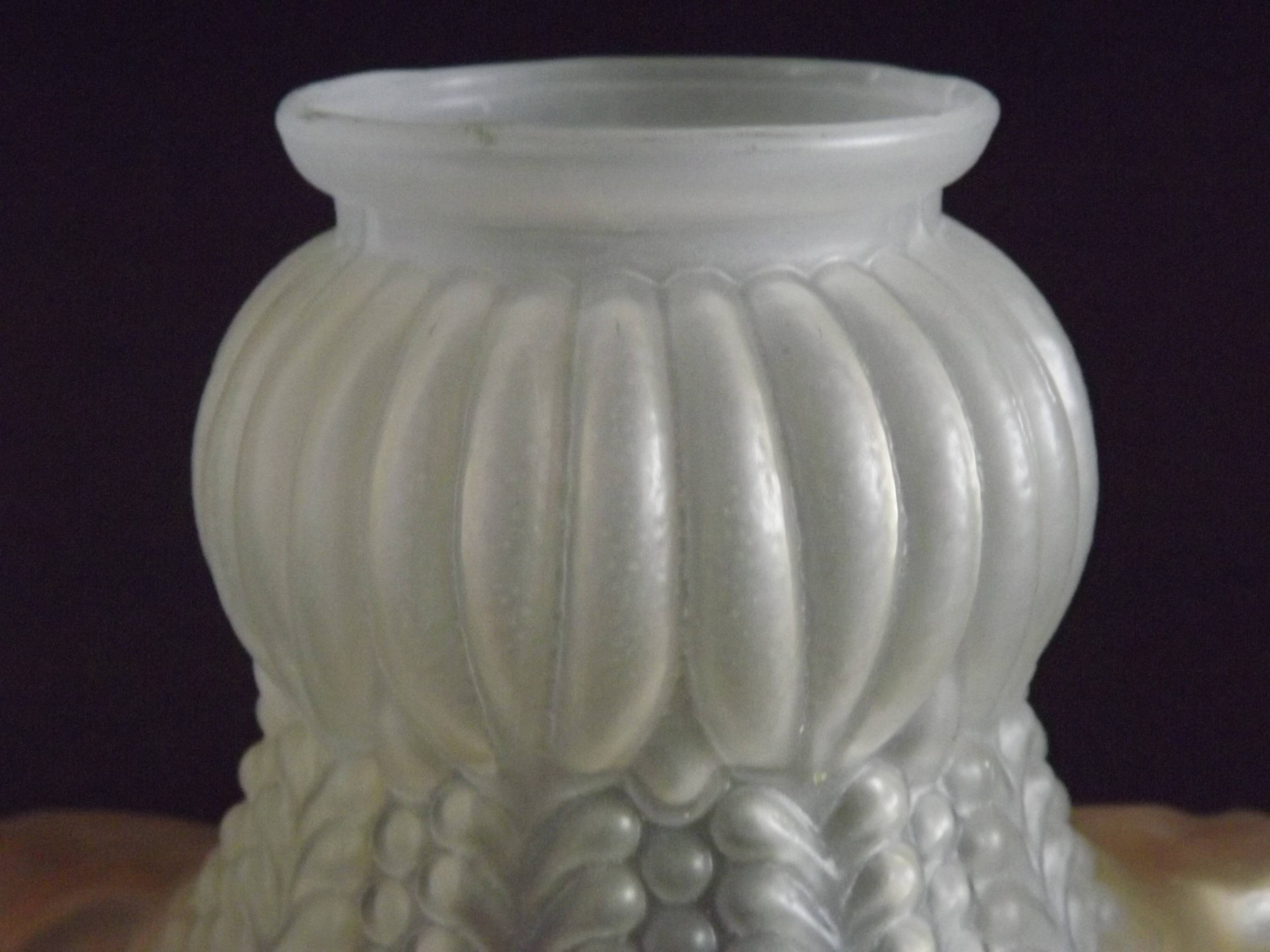 Vintage French Opaque White Glass Replacement Shade with Frilled Amber Edge